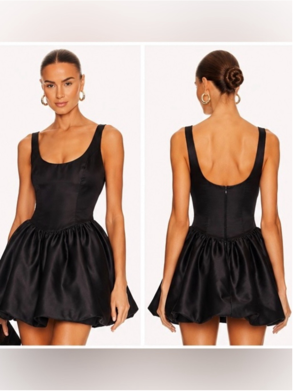 MESHKI Black Satin Bubble Hem Mini Dress XS Balletcore Coquette Party